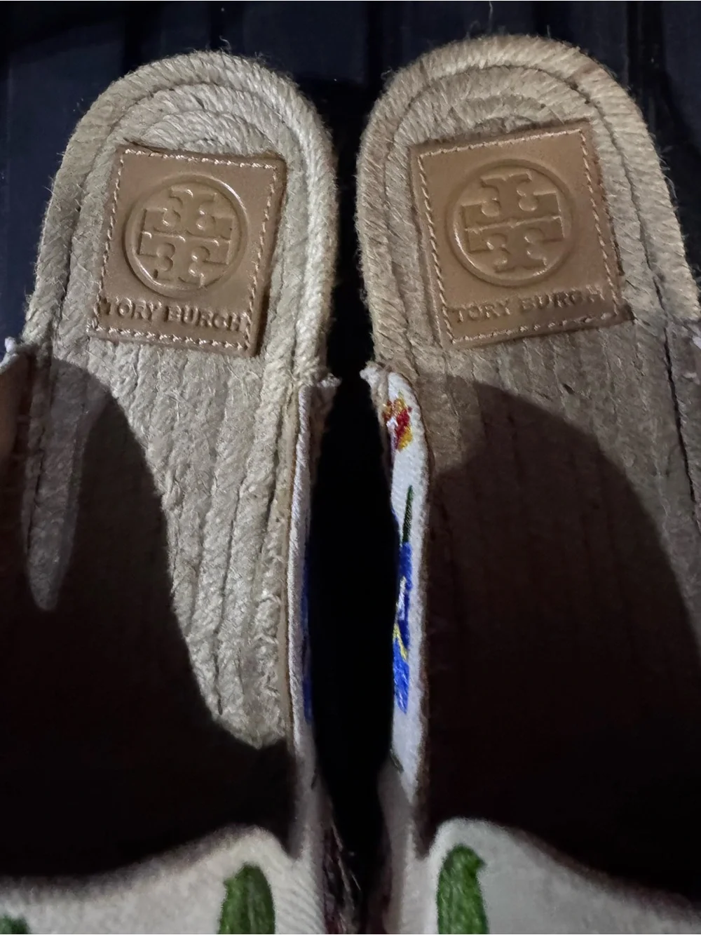 Tory Burch Cream Canvas Floral Embroidered Espadrille Slip-On